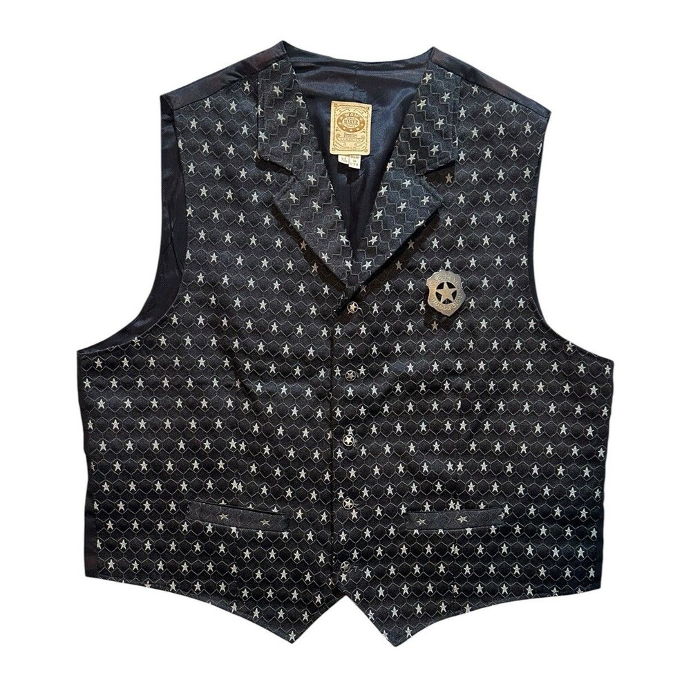 Vtg Wah Maker Vest XL Western Frontier Old West Star Pattern Concho Button W/Pin